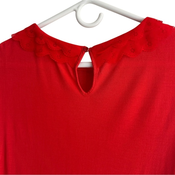 Ted Baker Orange-Red Eyelet Ruffled Neckline Top, Size 4 (10/L) - Picture 9 of 12